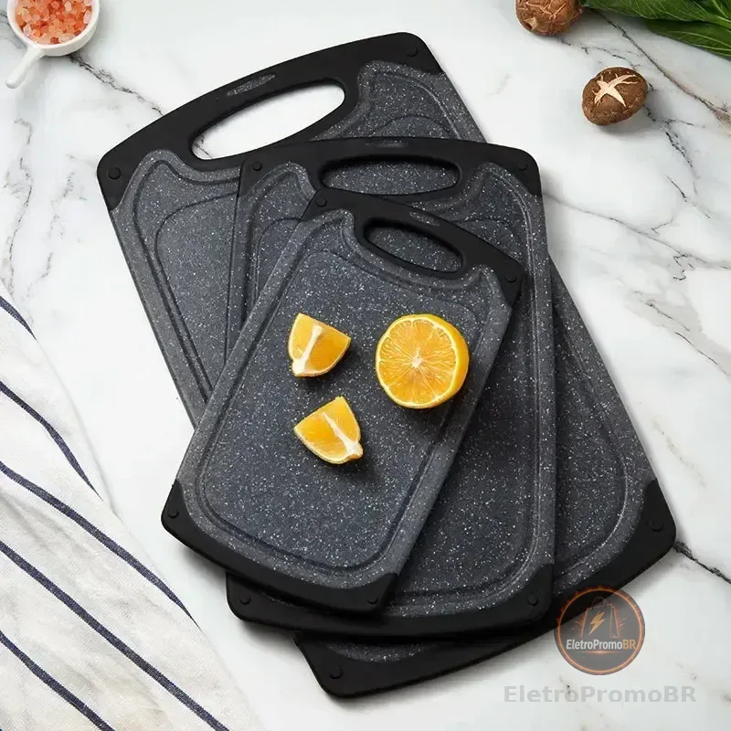 Kit 3 Taboa De Carne Cozinha Tabua Corte Polietileno Oferta Geométrico Preto