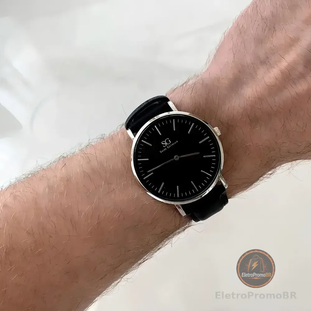 Relógio Masculino Saint Germain Murray Caixa Prateada De 40mm Preto Prateado