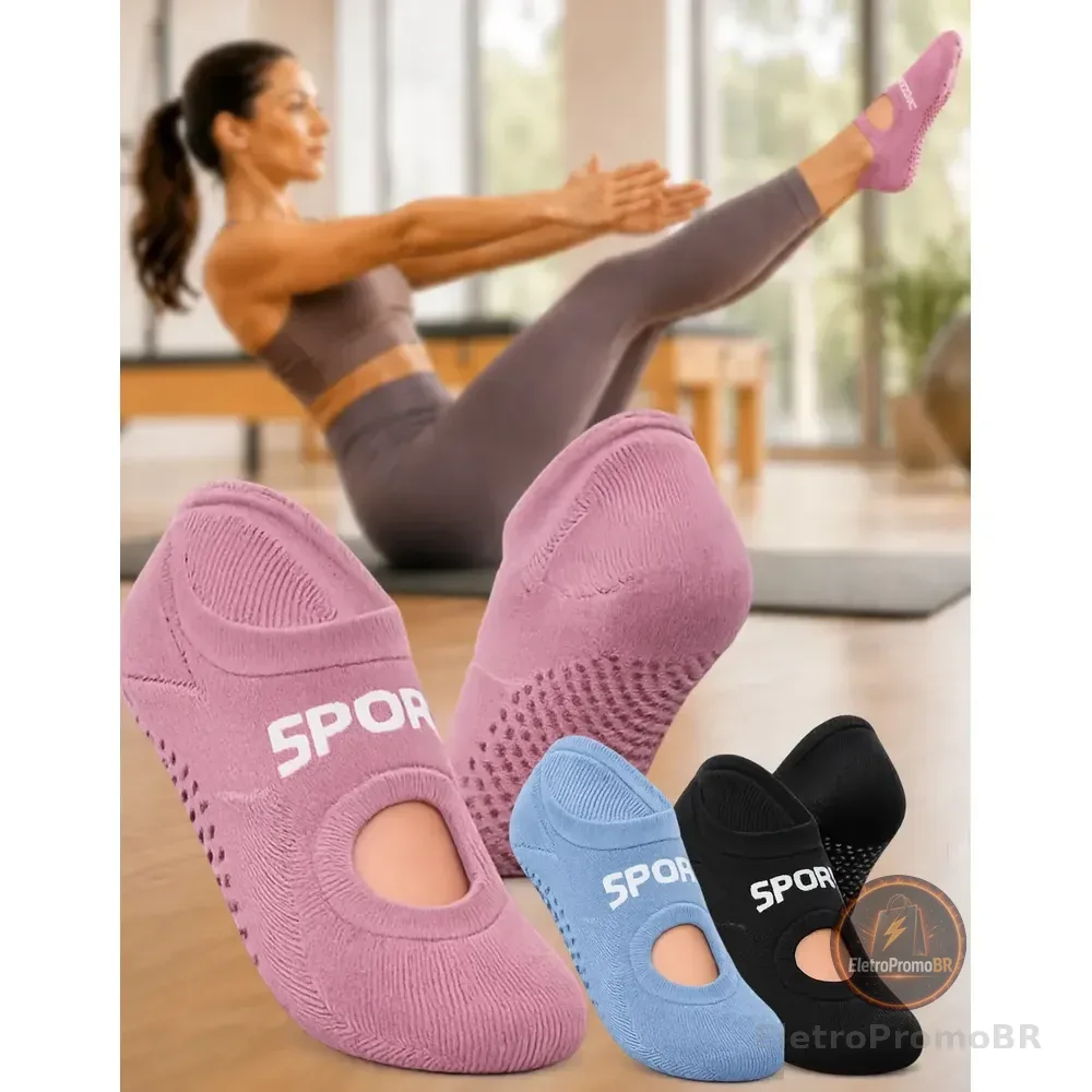 Meia Sapatilha Antiderrapante Pilates Yoga Sport Algodão Rosê 34-38