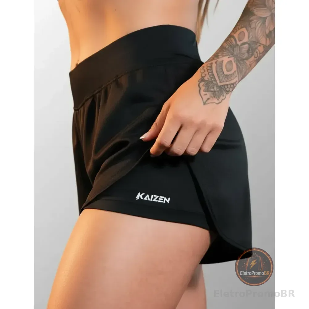 Short Feminino Duplo 2 Em 1 Compreensão Bermuda Academia Preto Geométrico Gg