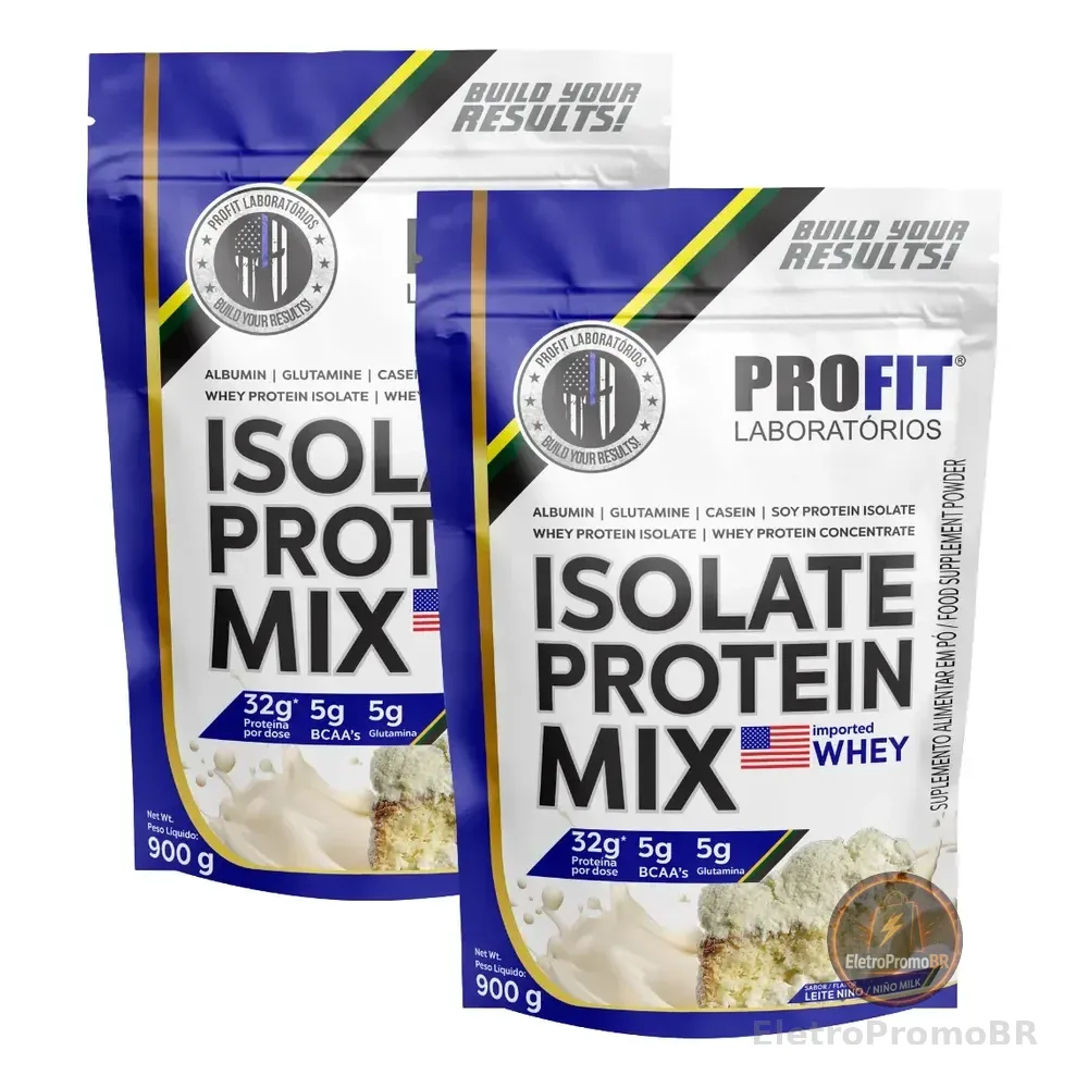 Kit 2 Whey Isolate Protein Mix Profit Labs 900g Refil Leite Ninho