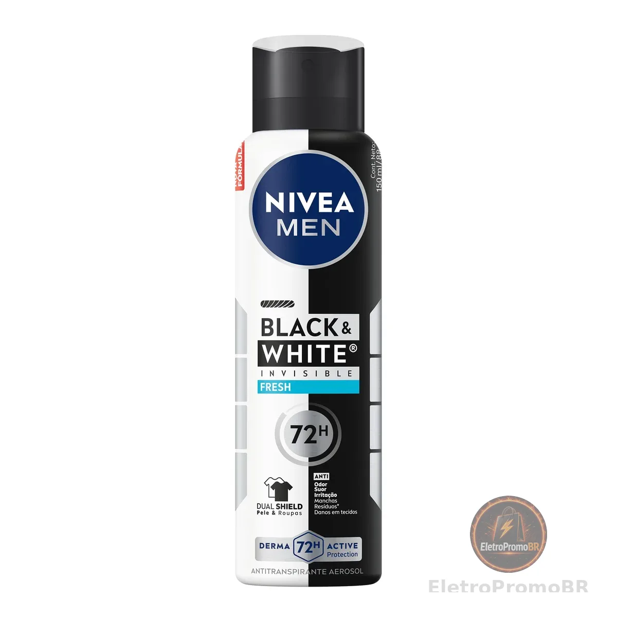 NIVEA MEN Desodorante Antitranspirante Aerossol Invisible Black & White Fresh 150ml - Proteção prolongada de 48h, cuidado suave, ação antibacteriana, fórmula 5 em 1: anti-manchas