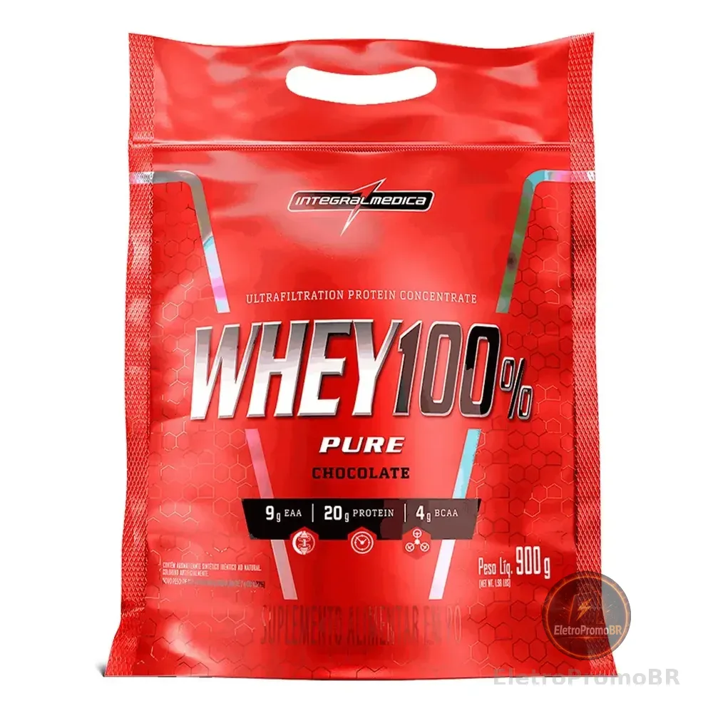Whey 100% Pure Pouch Chocolate 900g Integralmedica - Pós-treino Completo Com Bcaas E Rápida Absorção