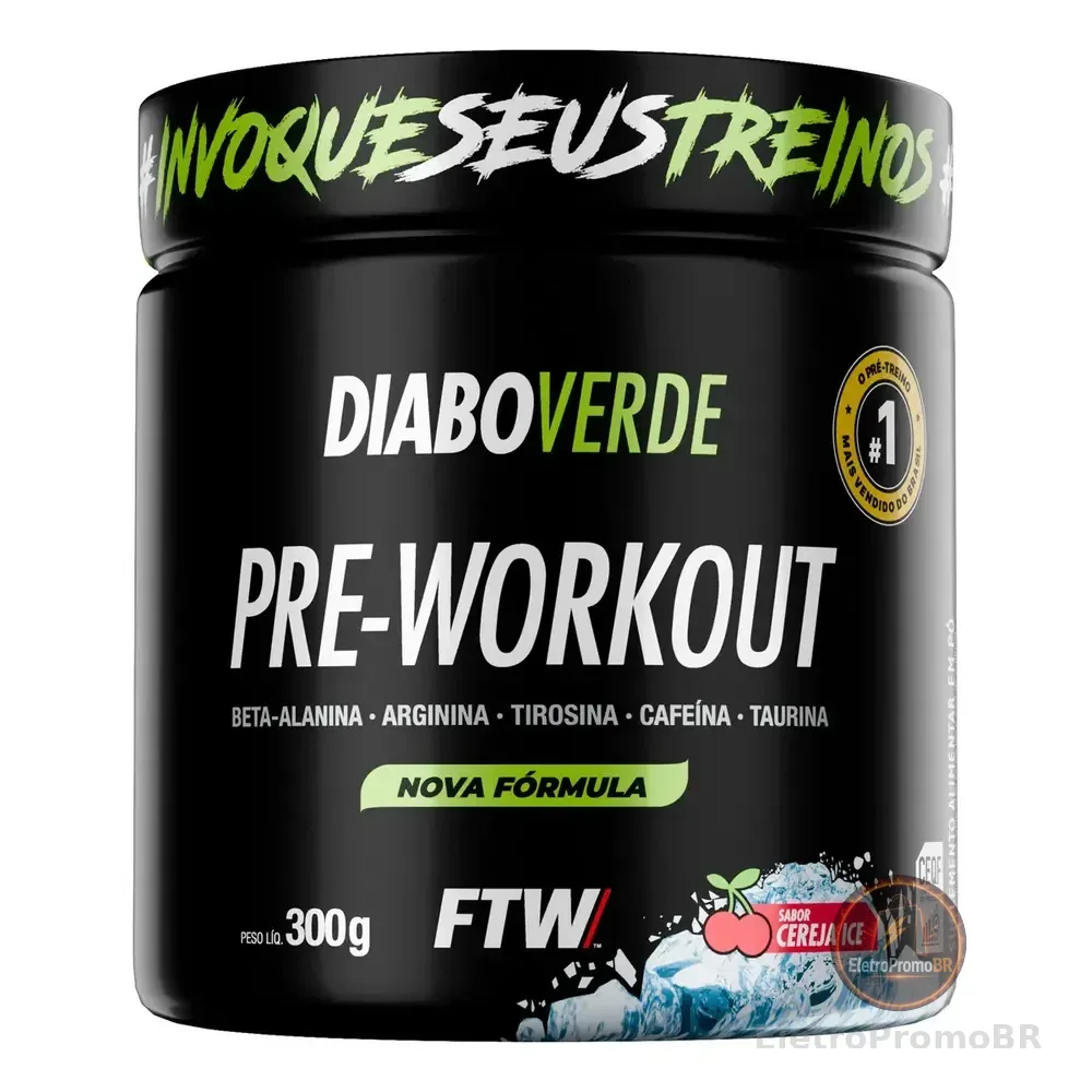 Pré Treino Pre Workout Diabo Verde Pote 300g Sabor Cereja Ice Ftw