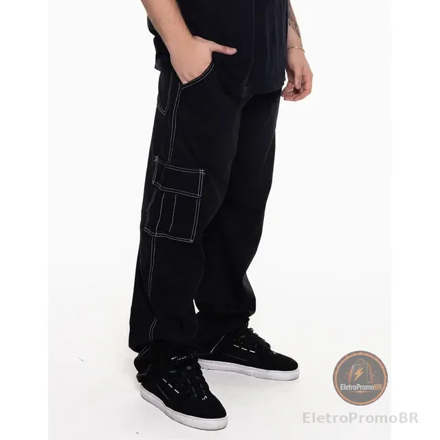 Calça Cargo Masculina Básica Sarja 100% Algodão