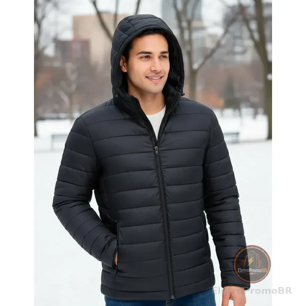 Bobojaco Masculino Impermeável Térmico Corta Vento Capuz Preto M Lisa