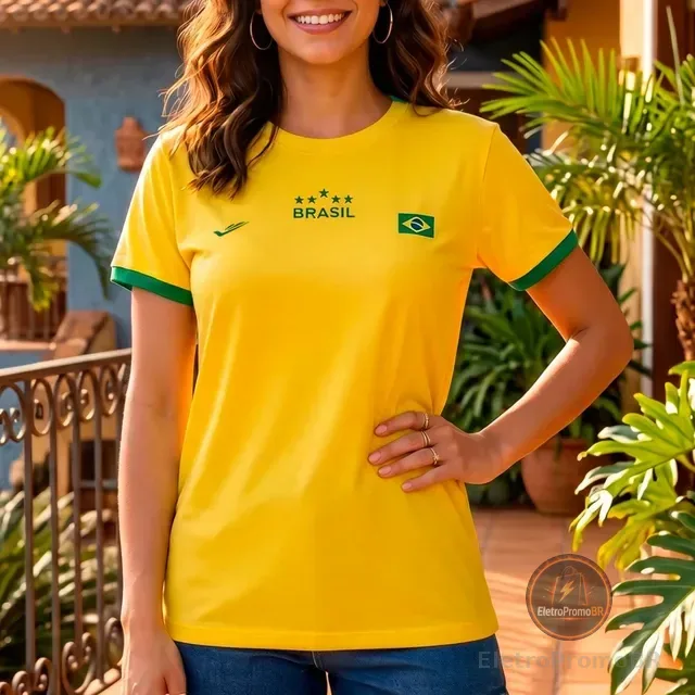 Camiseta Do Brasil Dry Fit Uv Copa Do Mundo Elite Feminina