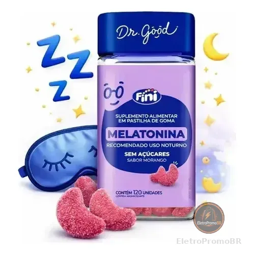Melatonina Fini: Gomas Para Com Sabor Morango, Veganas E Sem Glúten - 120 Unidades