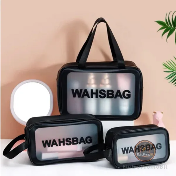 Kit 3 Bolsa Nécessaire Organizadora de Maquiagem e Cosméticos Washbag Impermeável