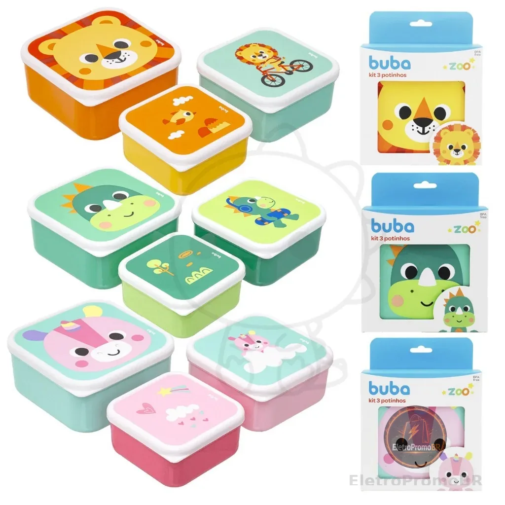 Kit 3 potes Buba Bubazoo Kit 3 potinhos lanceira lanche infantil potinho buba