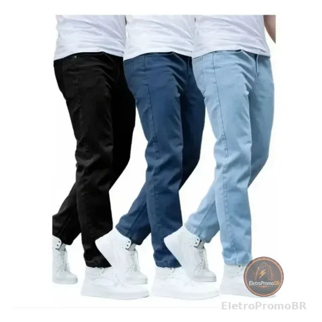 Kit Com 3 Calças Jeans Masculina Skinny Corte Tradicional