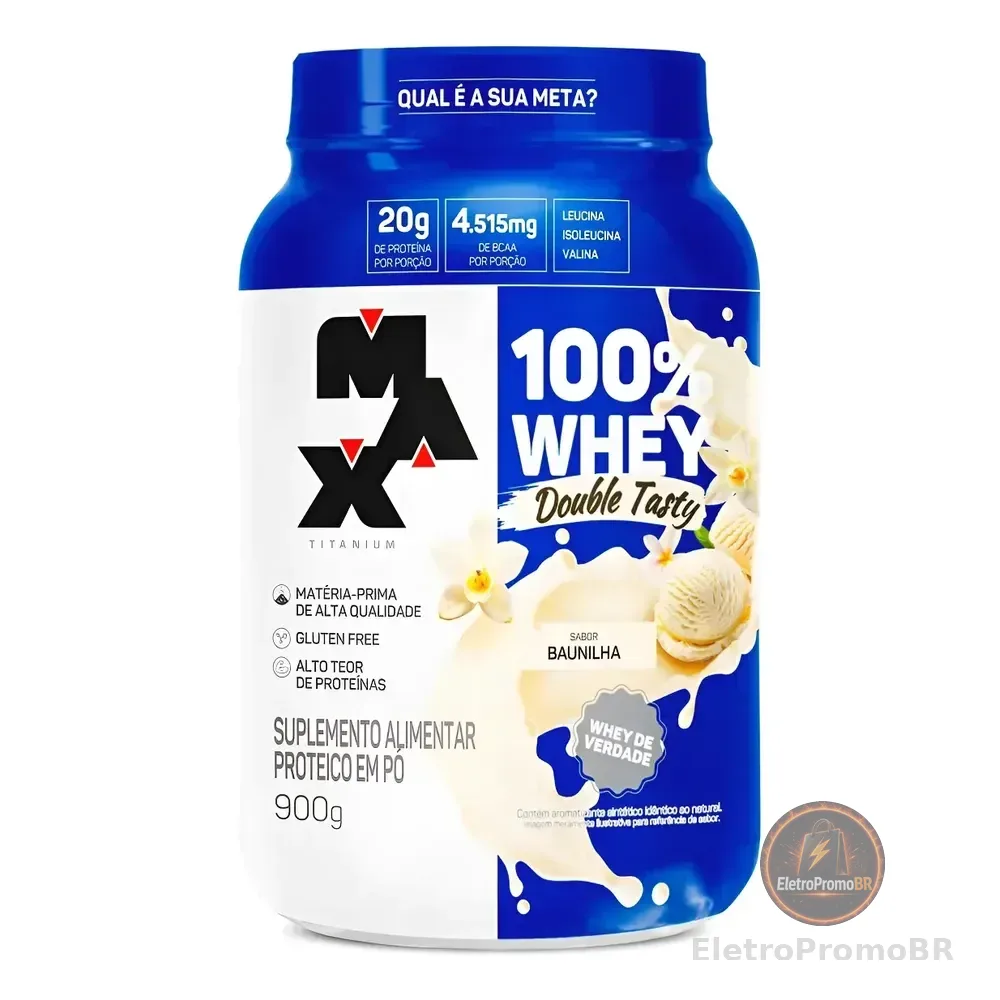 100% Whey Double Tasty Baunilha Max Titanium 900g Baunilha