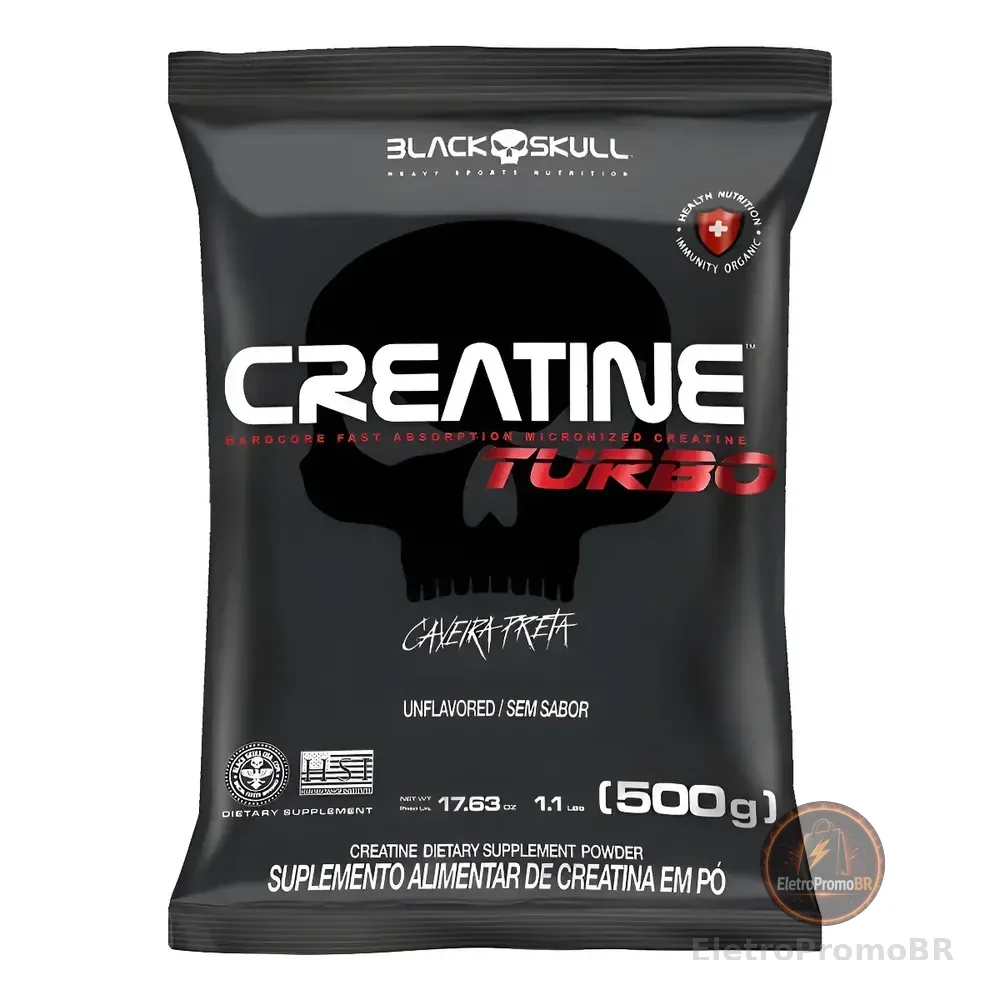 Black Skull Caveira Preta Creatina Turbo S/ Sabor Refil 500g Sem Sabor