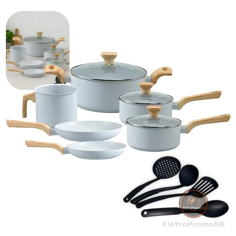 Conjunto de Panelas Com 10 Peças - Pratic Cook - Com Utensílios - Grafito - Mimo Style