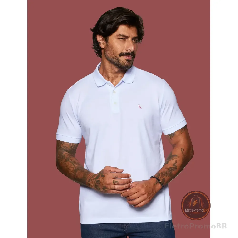 Kit Polo Bordado Pica-pau Rosa Branco Lisa