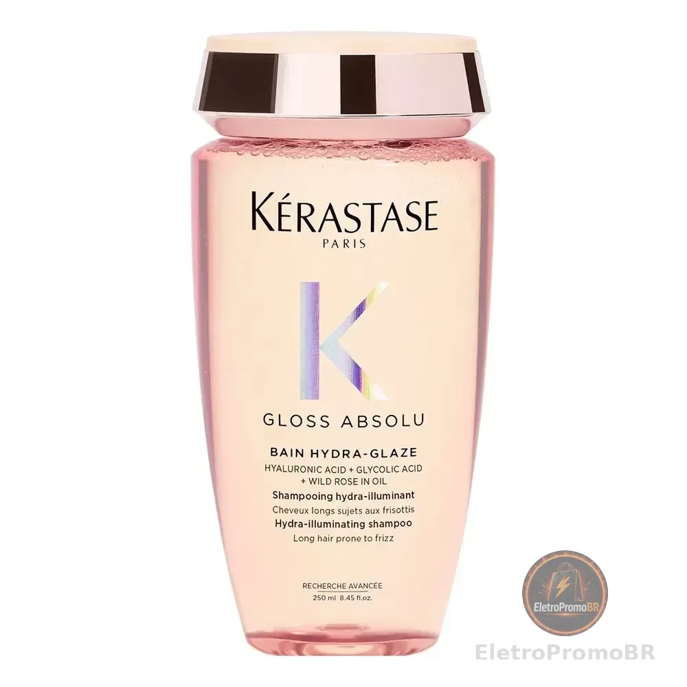 Kérastase, Bain Shampoo, Gloss Absolu, Hydra Glaze, Ação Anti-frizz Com Ácido Hialurônico, Ácido Glicólico E Óleo De Rosa Silvestre, Potencializa O Brilho 250ml