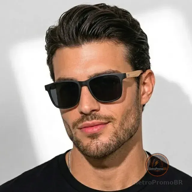 Óculos De Sol Masculino Haste Madeira Bambu Proteção Uv400