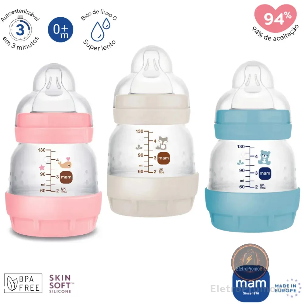 MAMADEIRA MAM EASY START ANTICÓLICA 0 MESES 130ML ORIGINAL - 1 UNIDADE