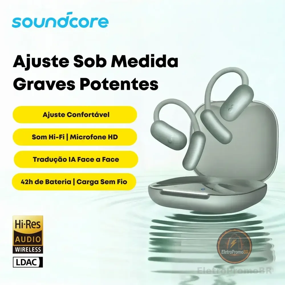 Fone Ouvido Open-ear Aberto Soundcore Aerofit 2 Bluetooth 5.4 Design Ajustável App Com Tradução Para 100 Idiomas Hi-res Ldac 42h Bateria Ip55 4 Mics Ia Chamadas Claras Carregamento Sem Fio Cor Verde