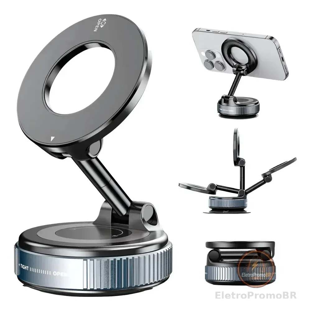 Suporte P Celular Magnético Com Ventosa Vacuo 360° Ajustavel Preto