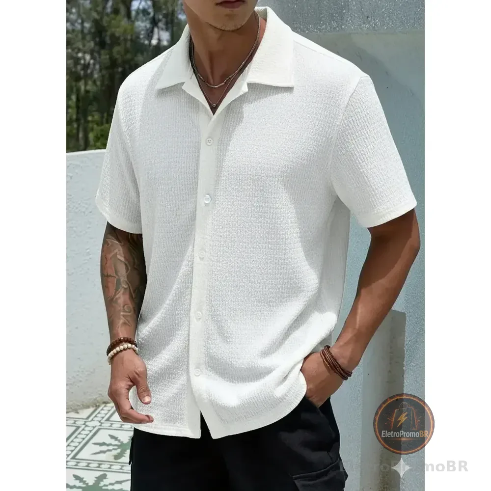 Camisa Casual Masculina Texturizada Com Botões Old Money Damasco Texturizado G