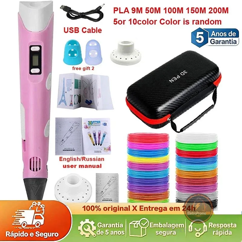 Caneta De Impressão Mágica 3D Grátis 10M DIY PLA Filamento Desenho Brinquedo Presente De Aniversário Criança ABS Tela LC