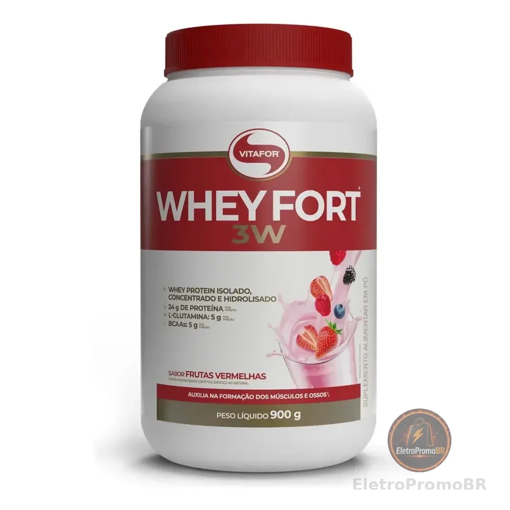Suplemento Alimentar Whey Fort 3w Sabor Frutas Vermelhas 900g Vitafor