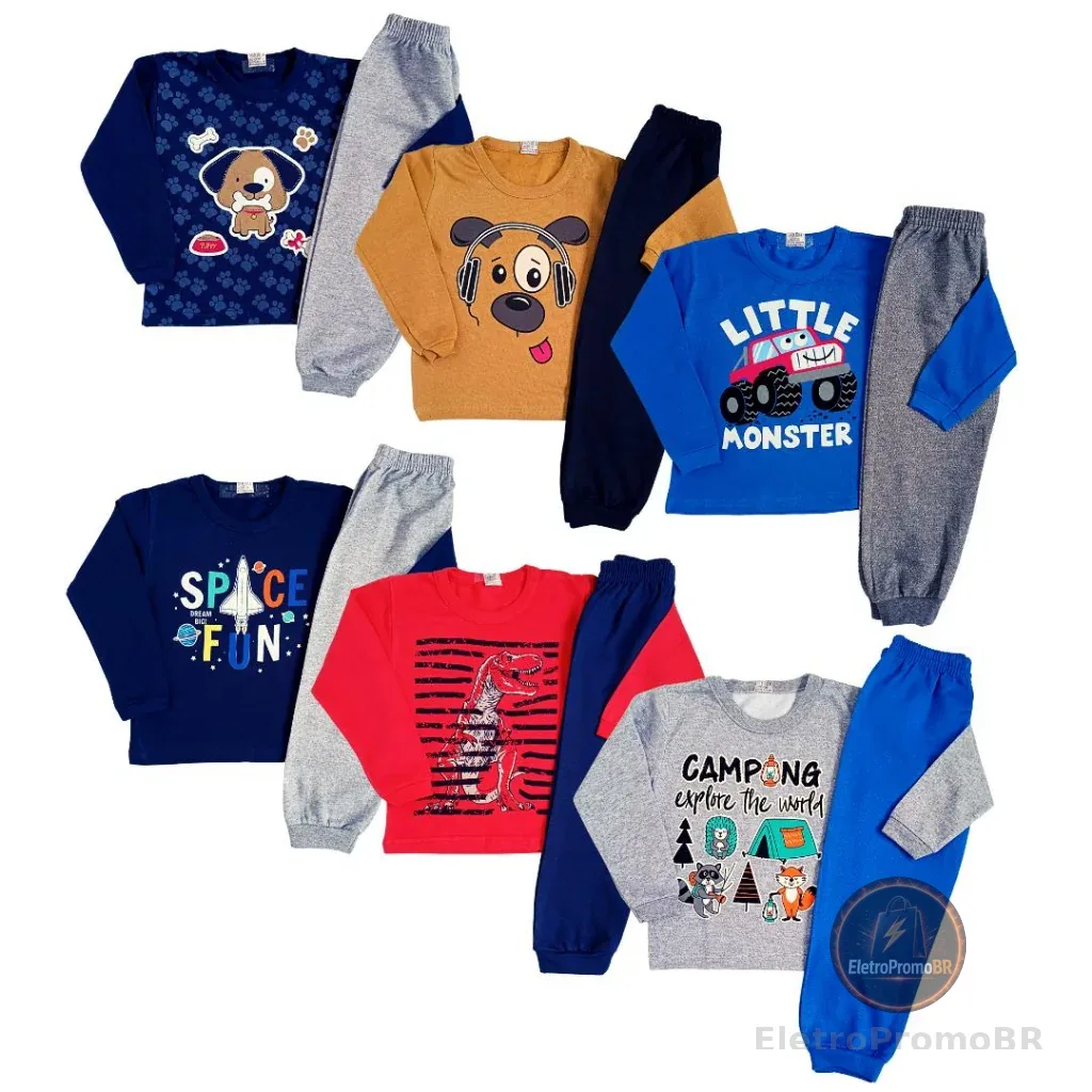Kit 4 Peças Conjunto Moletom Infantil Menino 1 ao 14 Masculino Outono Inverno Pronta Entrega