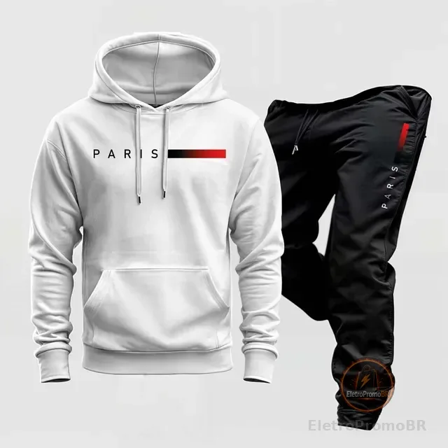 Conjunto Moletom Paris Kit Calça E Blusa Frio Canguru Capuz
