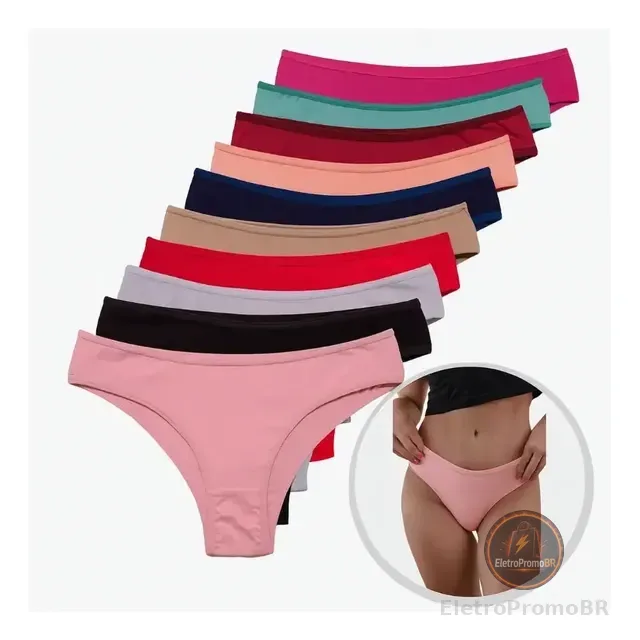 10 Calcinhas Feminina Tanga Lisa Algodão Atacado