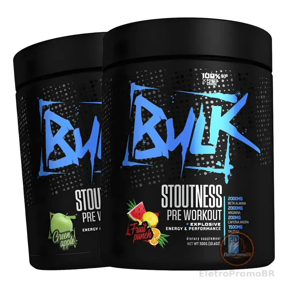 Kit 2x Pré Treino Bulk Nutrition Stoutness 300g Maçã E Frutas Maçã Verde E Frutas Vermelhas