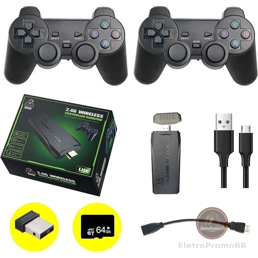 Videogame Stick 10mil 2 Controles Sem Fio Console  Portatil Jogos Retro Antigo