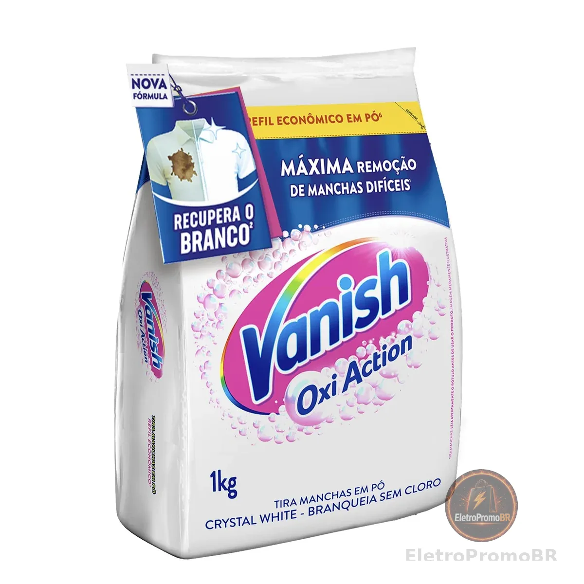 Tira Manchas Vanish em Pó Crystal White Oxi Action para roupas brancas Refil Econômico 1kg