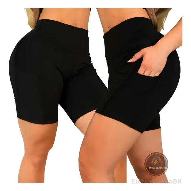 Kit 2 Shorts Bermuda Feminina Fitness Academia Bolso Lateral