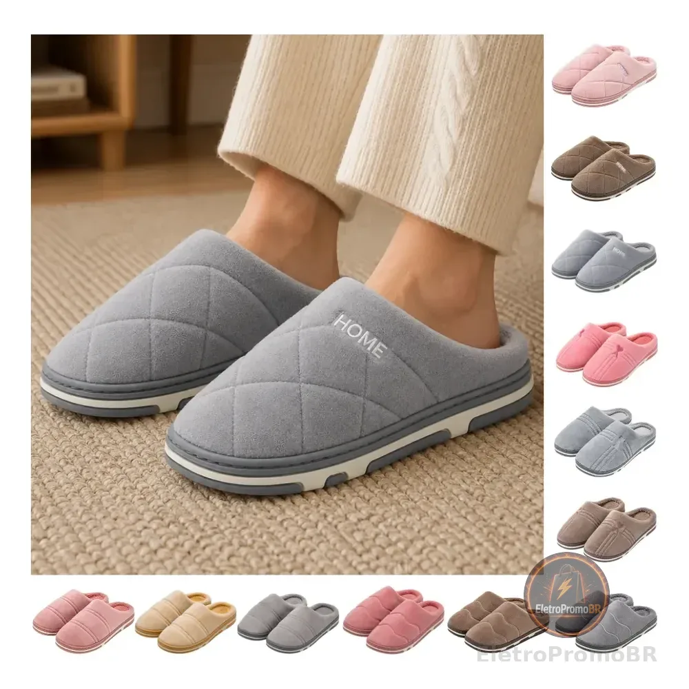 Pantufa Chinelo Forrada Feminina Masculina Vários Modelos Cinza Home 37/38br