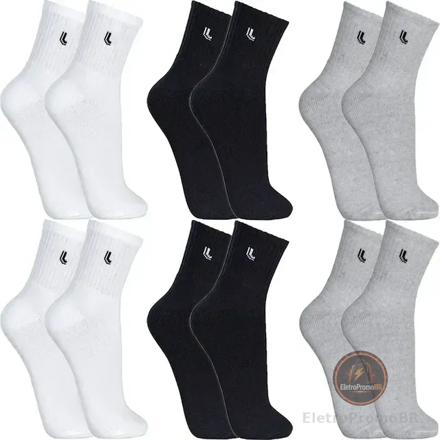 Kit Com 6 Pares De Meia Cano Médio Algodão Adulto Lupo
