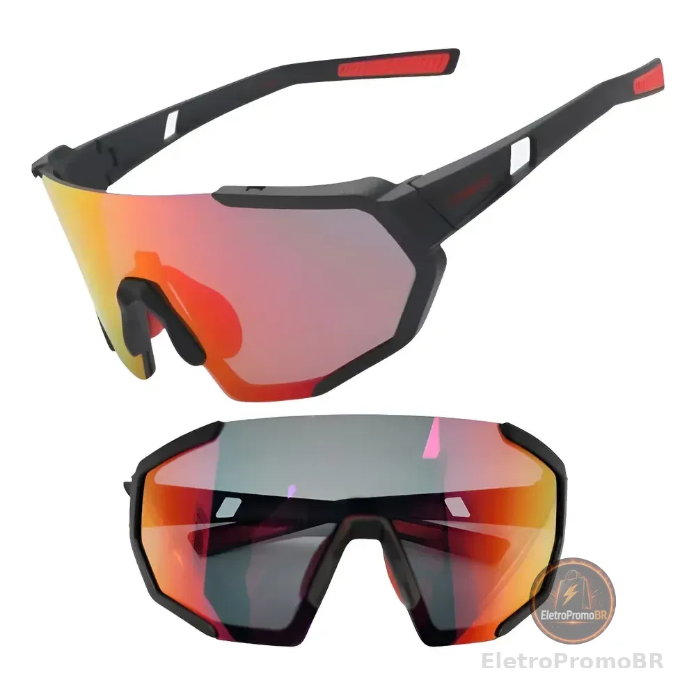Oculos Elleven Ciclismo Lente Uv400 Esportivo Corrida Bike Vermelho Preto