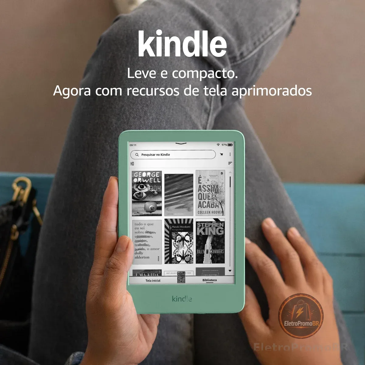 Kindle 16 GB (Geração mais recente) - Leve e compacto, com tela antirreflexo, trocas de página mais rápidas, luz frontal ajustável e bateria de longa duração - Cor Verde
