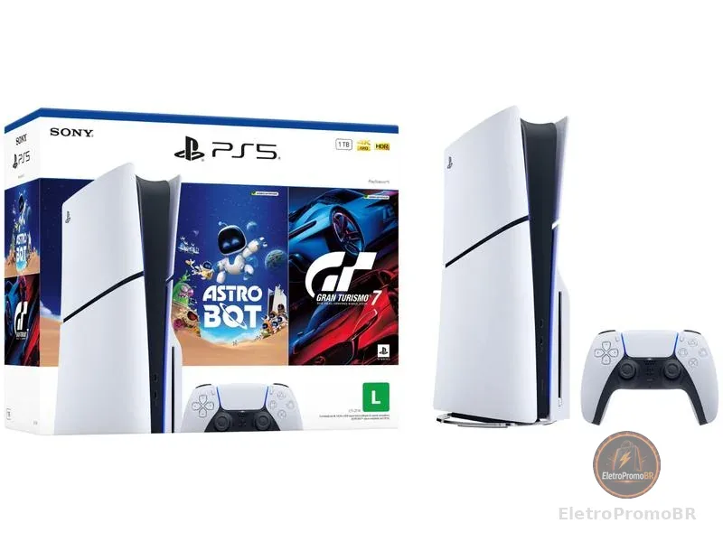Console Sony PlayStation 5, Com Leitor de Discos, SSD 1TB, Controle Sem Fio DualSense + 2 Jogos
