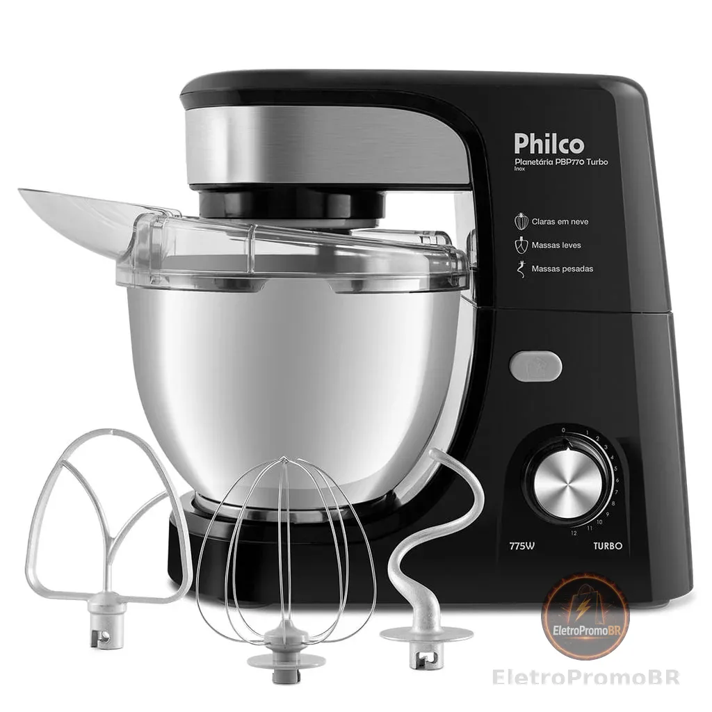 Batedeira Planetária Philco 775W 3 Batedores Preta PBP770PI