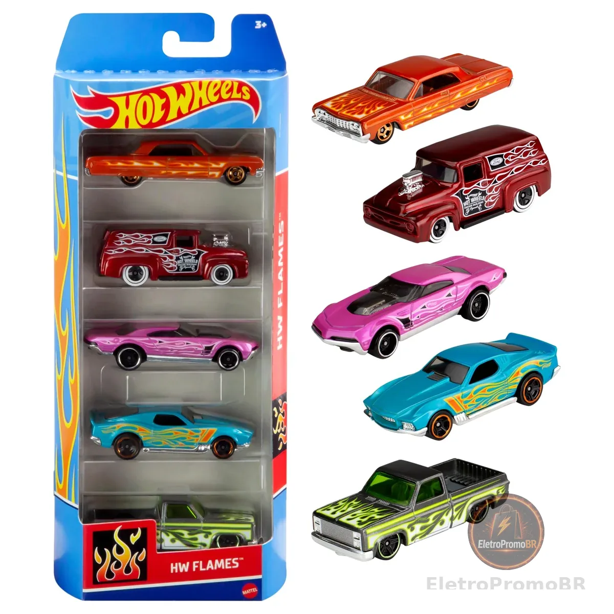 Pacote 5 Carros Sortidos, Hot Wheels, Mattel, Multicor - não é possível escolher as cores