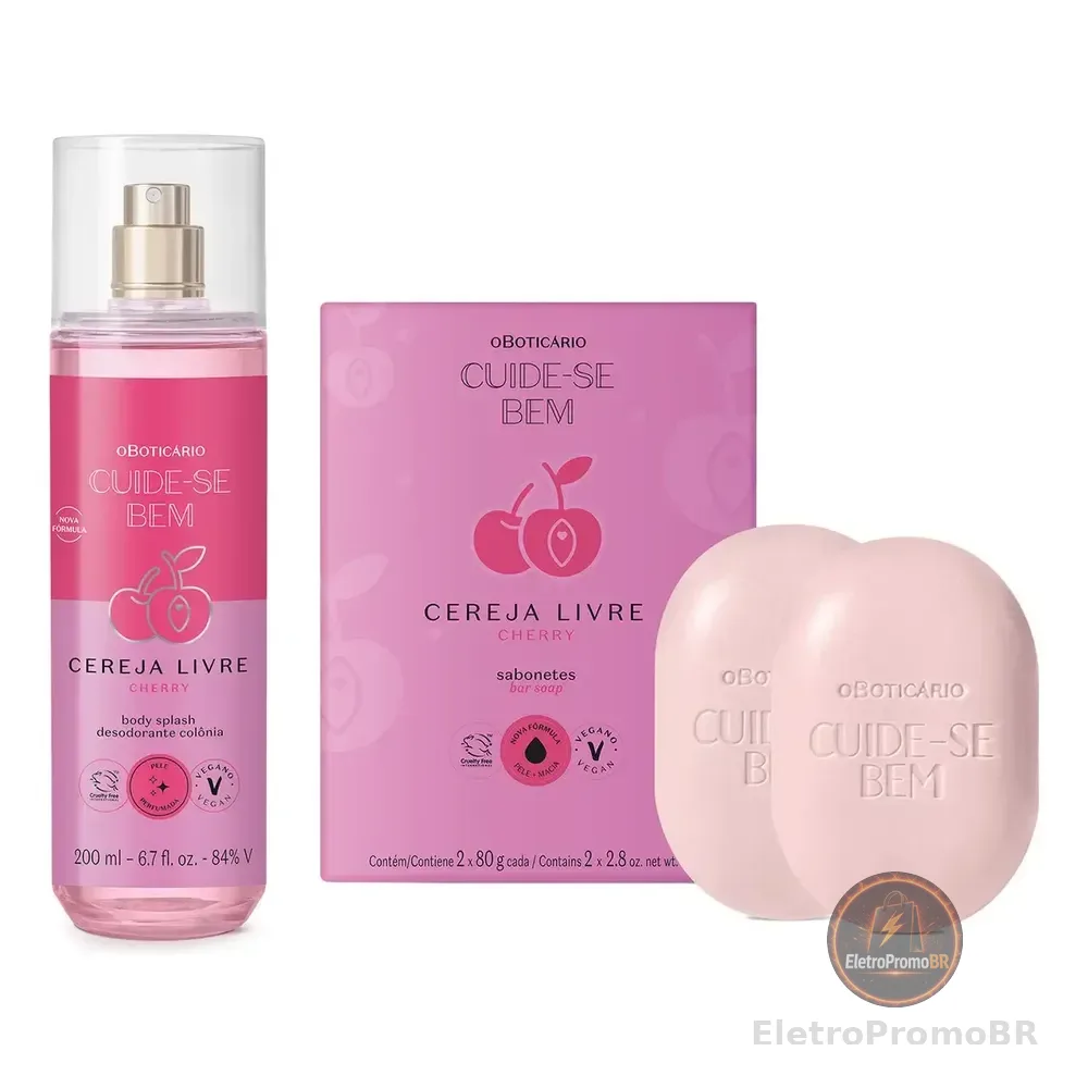 Cuide-se Bem Cereja Livre: Body Splash 200ml+ Sabonetes Em Barra 2x80g