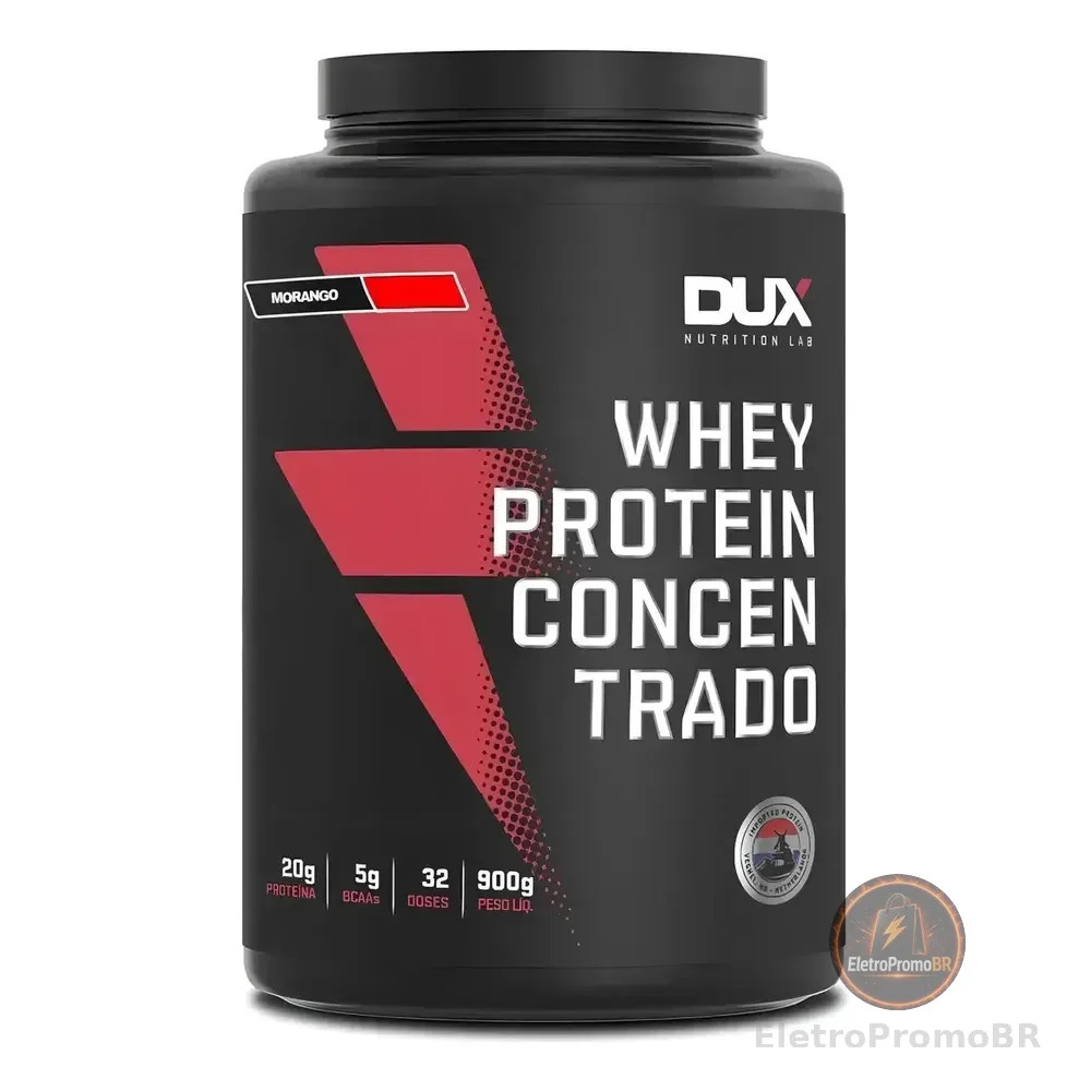 Whey Puro 100% Concentrado 900g Dux 32 Doses C/ 20g Proteína Sabor Morango