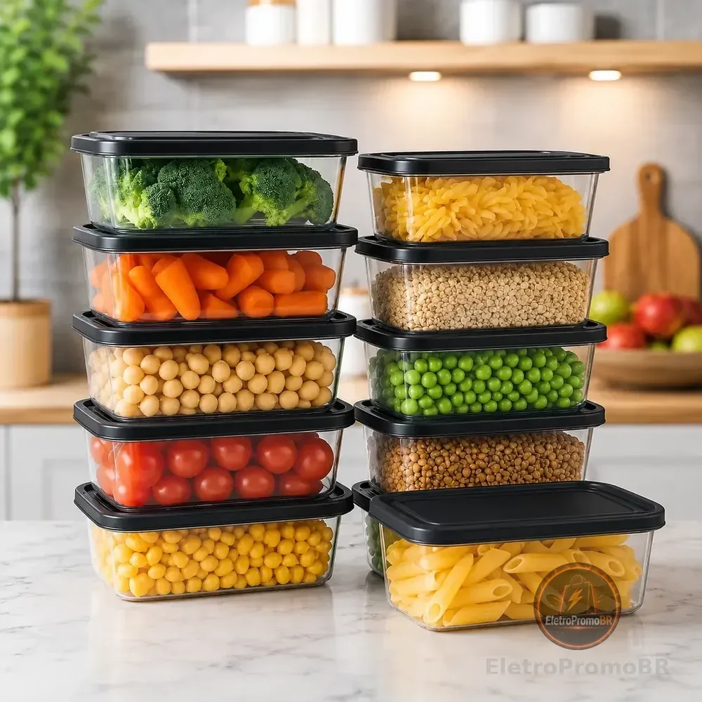 Kit 10 Potes 500ml Bpa Free Microondas Freezer Tampa Preta Preto