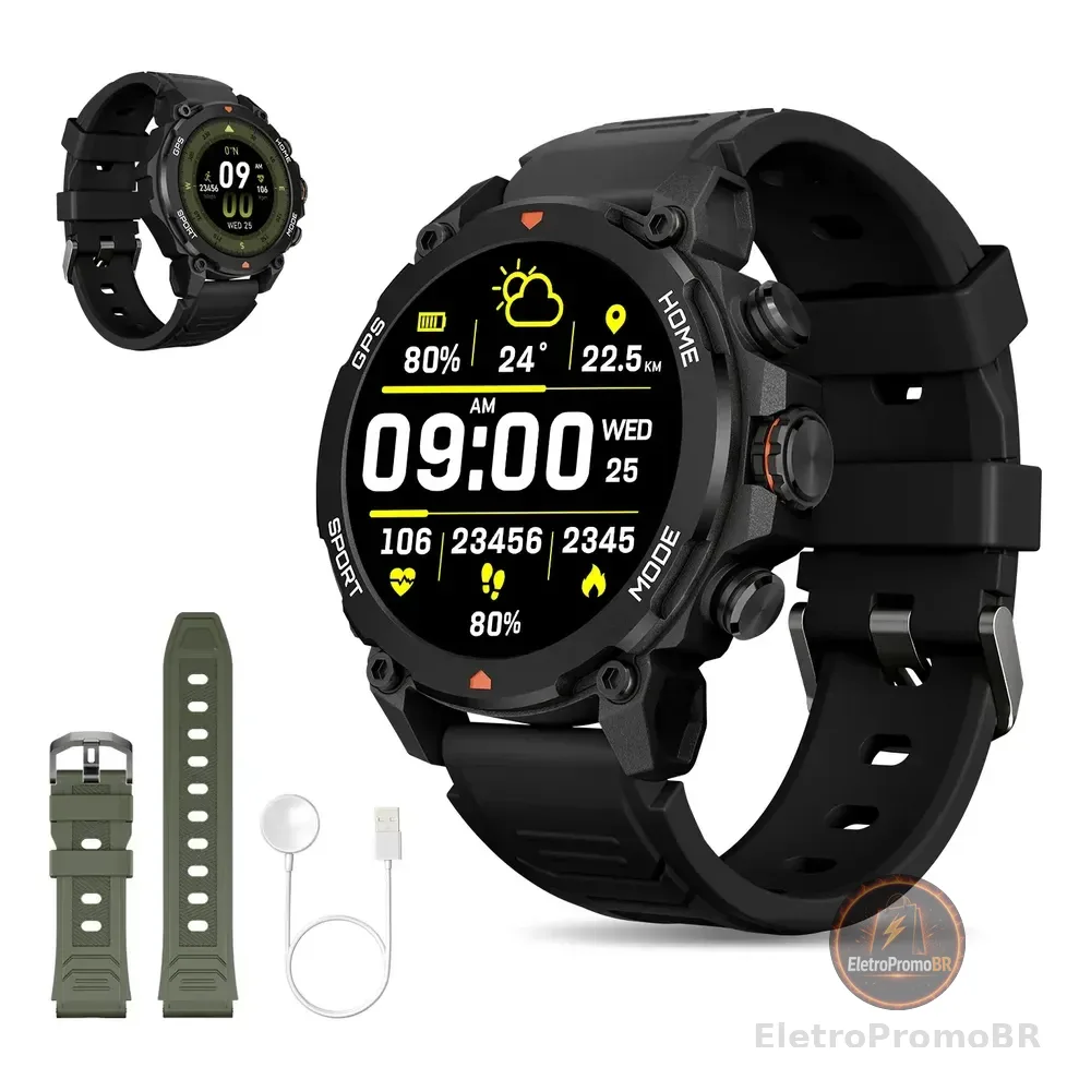 Relógio Smartwatch Esportivo Aurafit Gps Tela 1.43  Amoled Preto Esportiva Preto/verde