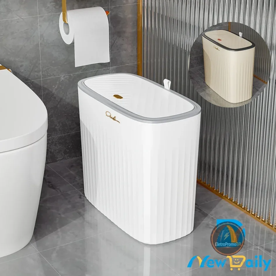 15L Lixeira grande com tampa de Click pressão, ideal para uso em cozinhas, salas e banheiros. LP-51-BC