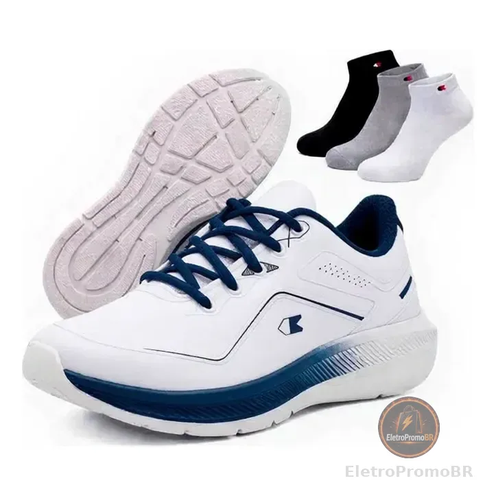 Kit Tênis Sandrini Aero Run Academia + 12 Pares Meia Soquete Branco/marinho Liso 42 Br