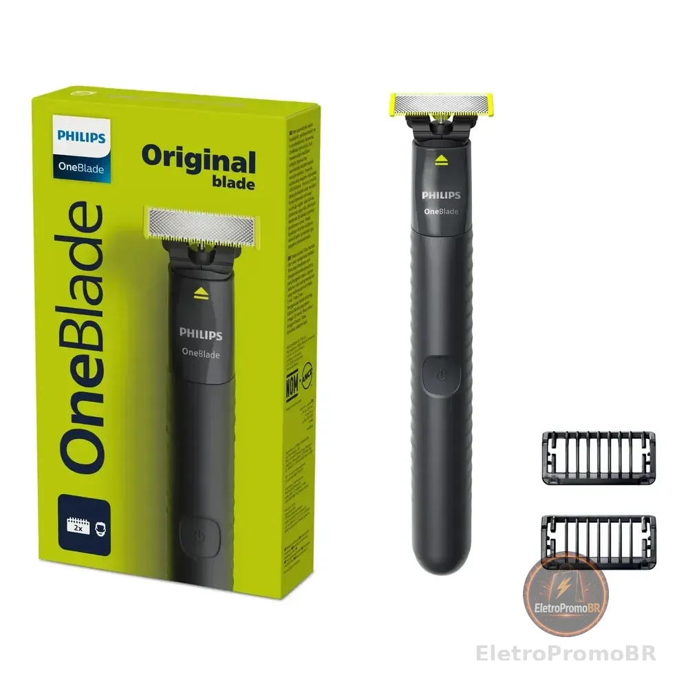 Barbeador E Aparador Elétrico Philips Oneblade 2 Pentes, Sem Fio E À Prova D'água - Qp1424/10 Preto 127/220v