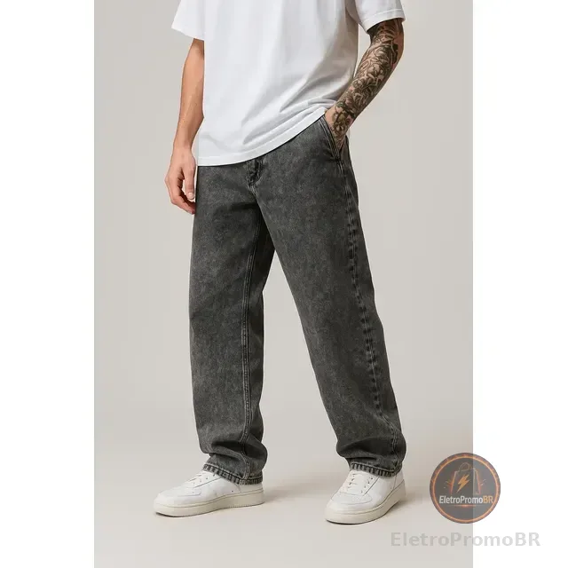 Calça Balão Jeans Masculina Baggy Larga Streetwear Estonada