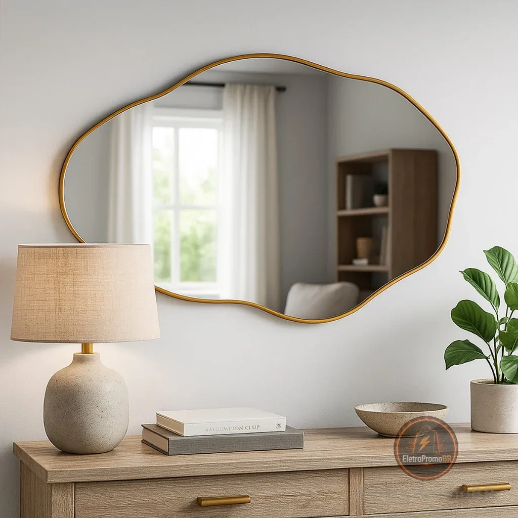 Espelho Orgânico Pedra 60x40cm Decorativo Moderno Para Sala Quarto Banheiro